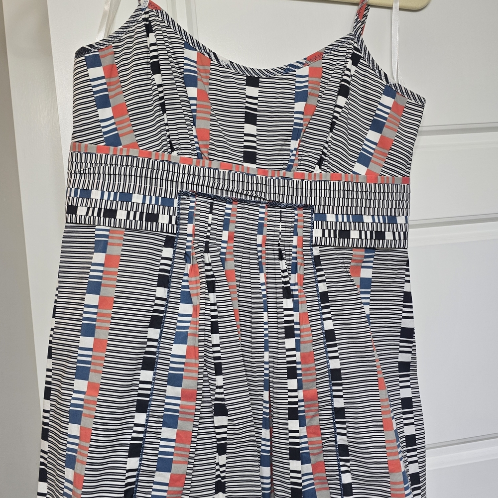 BCBGMaxAzria Navy, Coral & White Striped Spaghetti Strap Top